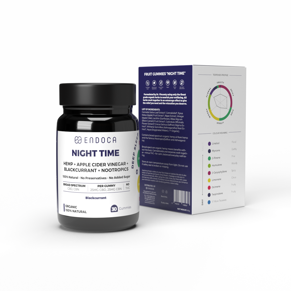 Jeleuri CBD+CBN, Endoca, NIGHT TIME, Coacaze negru, 1500mg
