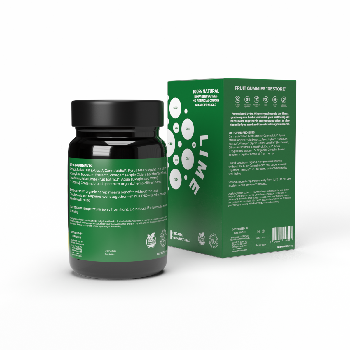 Jeleuri CBD, Endoca, RESTORE, Lime, 1200mg